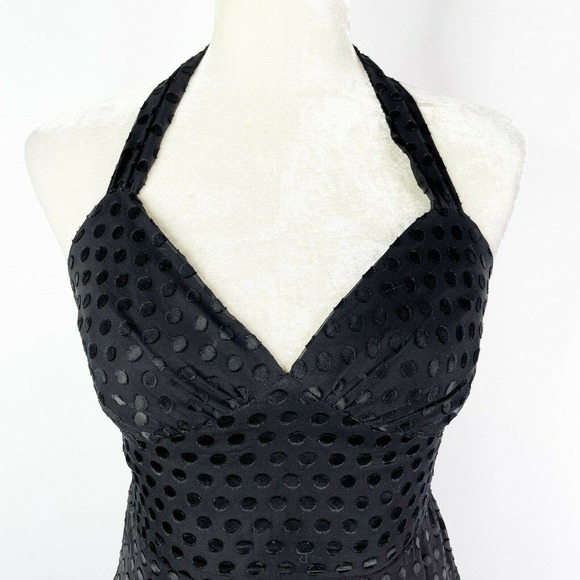 Vintage Betsey Johnson Dress Size 4 Silk Black Polka Dot Halter 90s 2000s Y2K - Picture 2 of 11